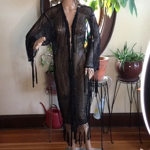 Beaded Black See Through Duster